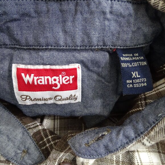 Wrangler Brown Plaid Button Up Flannel Western Shirt Men Size XL Cotton Long Slv - Picture 5 of 10